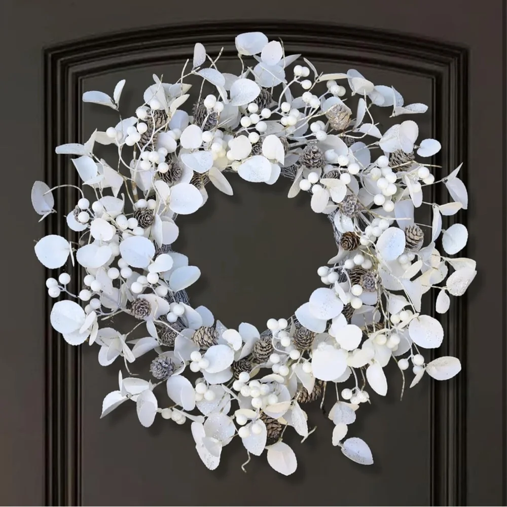 Handmade Winter Wreath Indoor or Outdoor Decor Pinecones Berries Eucalyptus